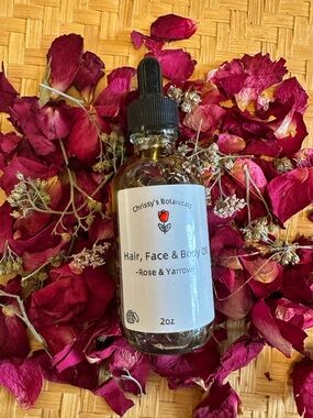 Chrissy's Botanicals Rose & Yarrow Hair, Face & Body Oil - Pink Floral 2oz